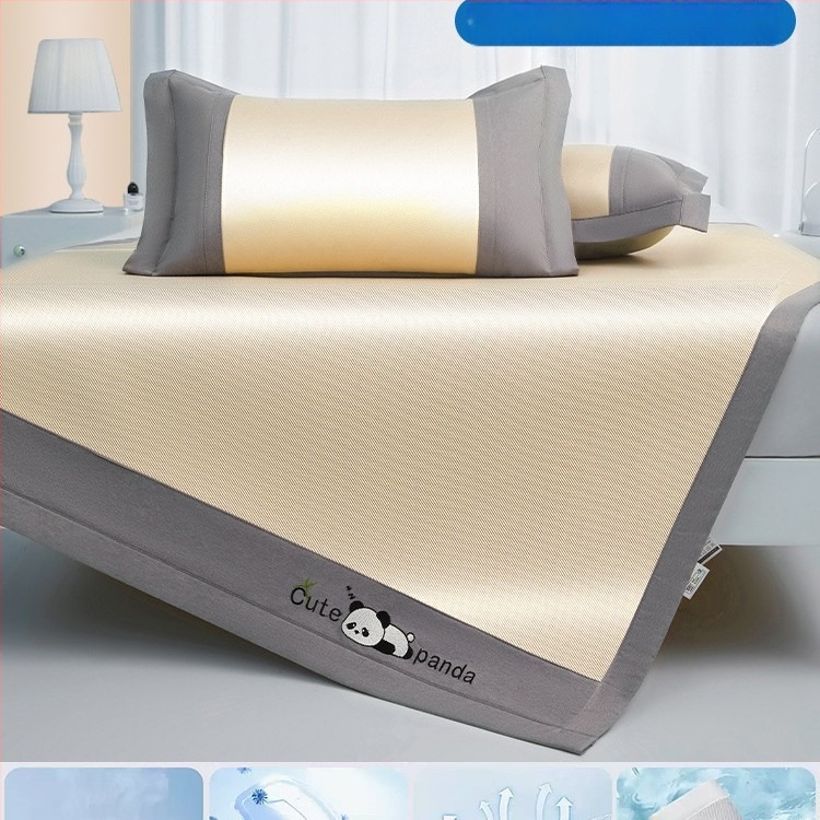 Covoraș de pat din fibră chimică, senzație ice silk, cu două fețe, stil minimalist modern, lavabil la mașină, țesătură imprimată, utilizare dublă vară-iarnă.