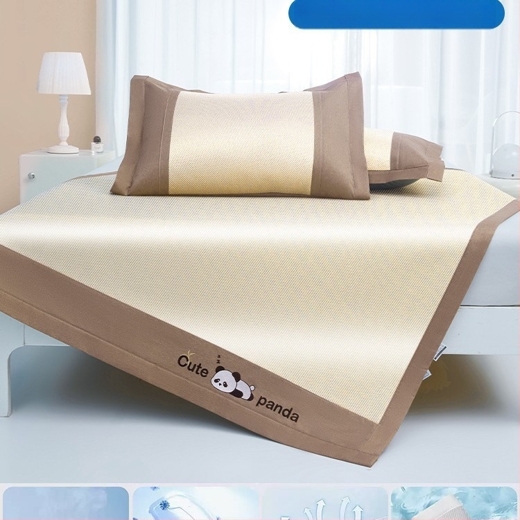 Covoraș de pat din fibră chimică, senzație ice silk, cu două fețe, stil minimalist modern, lavabil la mașină, țesătură imprimată, utilizare dublă vară-iarnă.