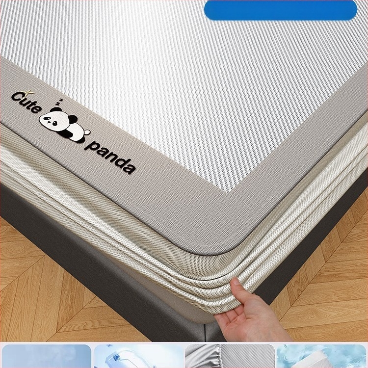 Covoraș de pat din fibră chimică, senzație ice silk, cu două fețe, stil minimalist modern, lavabil la mașină, țesătură imprimată, utilizare dublă vară-iarnă.