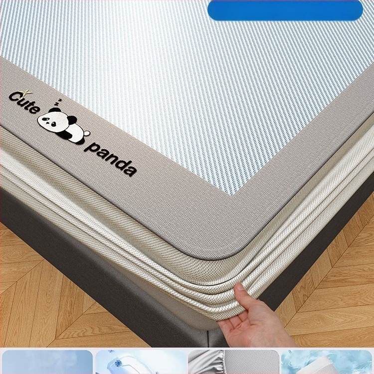 Covoraș de pat din fibră chimică, senzație ice silk, cu două fețe, stil minimalist modern, lavabil la mașină, țesătură imprimată, utilizare dublă vară-iarnă.