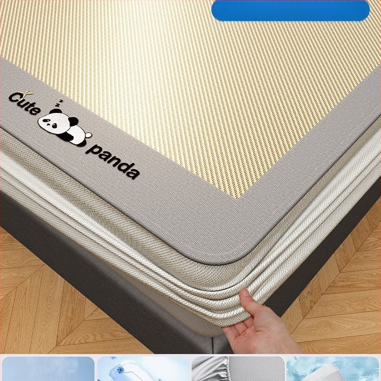 Covoraș de pat din fibră chimică, senzație ice silk, cu două fețe, stil minimalist modern, lavabil la mașină, țesătură imprimată, utilizare dublă vară-iarnă.