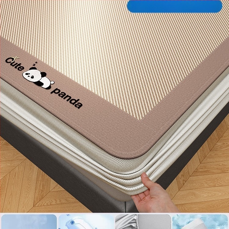 Covoraș de pat din fibră chimică, senzație ice silk, cu două fețe, stil minimalist modern, lavabil la mașină, țesătură imprimată, utilizare dublă vară-iarnă.