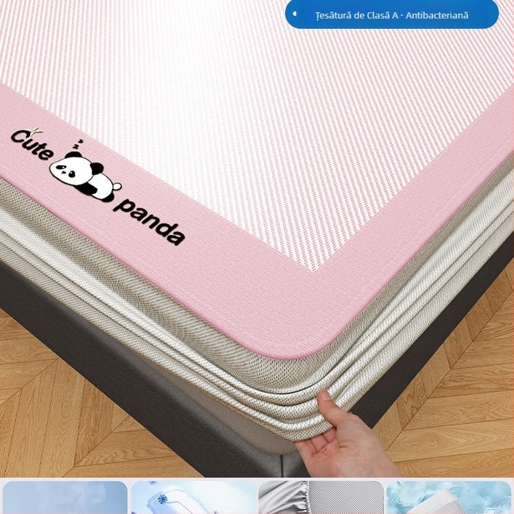 Covoraș de pat din fibră chimică, senzație ice silk, cu două fețe, stil minimalist modern, lavabil la mașină, țesătură imprimată, utilizare dublă vară-iarnă.