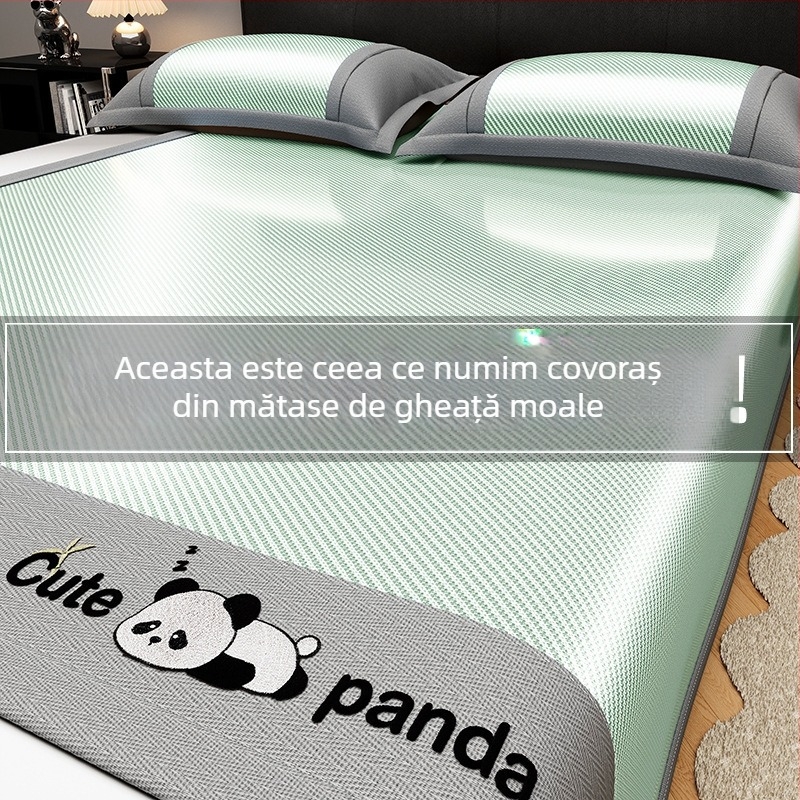 Covoraș de pat din fibră chimică, senzație ice silk, cu două fețe, stil minimalist modern, lavabil la mașină, țesătură imprimată, utilizare dublă vară-iarnă.