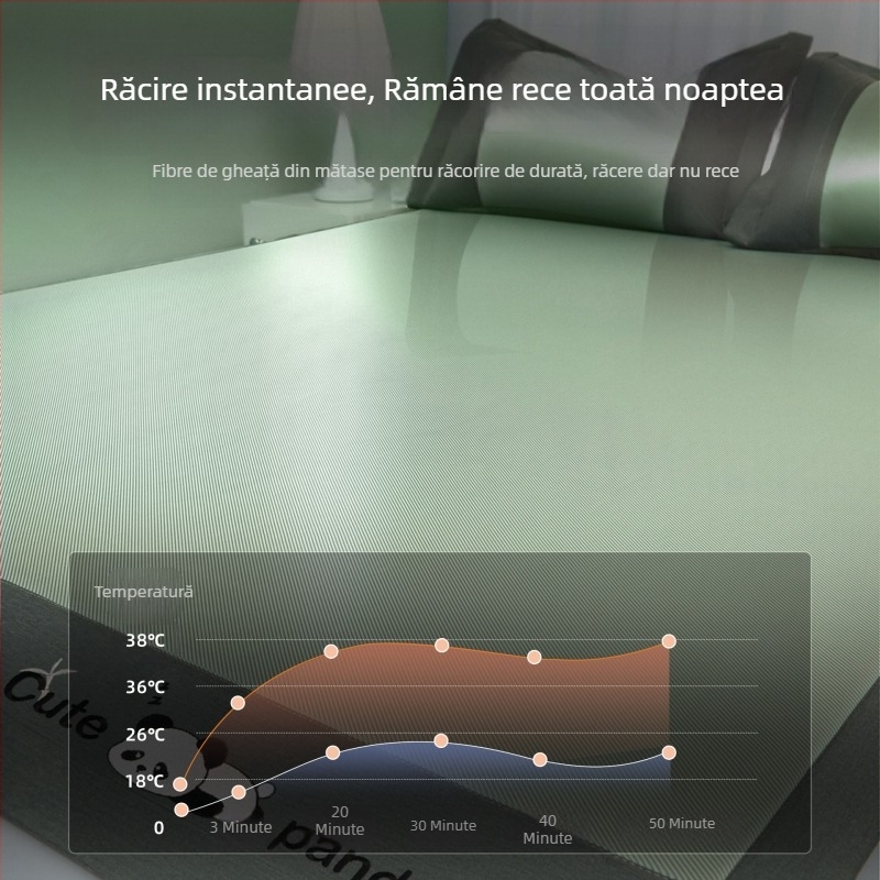 Covoraș de pat din fibră chimică, senzație ice silk, cu două fețe, stil minimalist modern, lavabil la mașină, țesătură imprimată, utilizare dublă vară-iarnă.