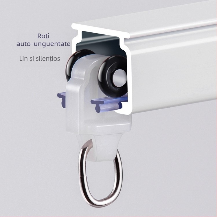 Șină pentru perdea din aliaj de aluminiu, funcționare silențioasă, montaj superior sau lateral, glisare simplă și dublă, șină dreaptă