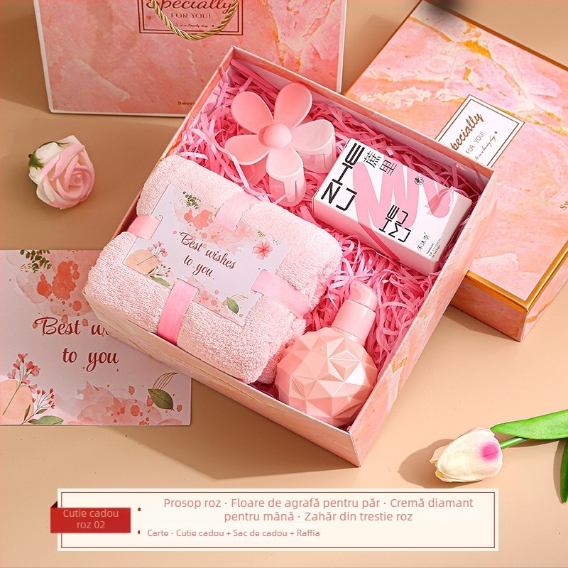 Set de prosoape în cutie cadou (3 piese) din catifea coral, poliester 84,5% și nylon, brand Shulan duo, personalizare disponibilă