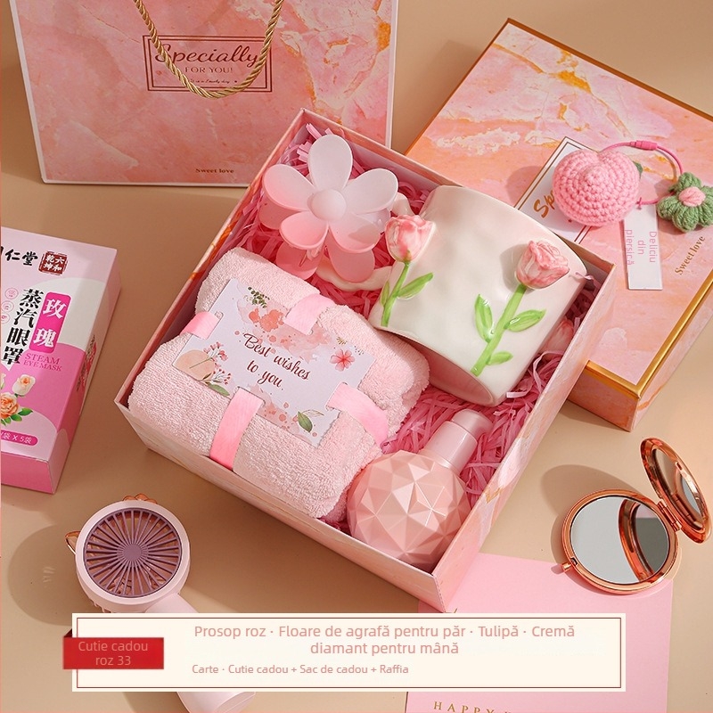 Set de prosoape în cutie cadou (3 piese) din catifea coral, poliester 84,5% și nylon, brand Shulan duo, personalizare disponibilă