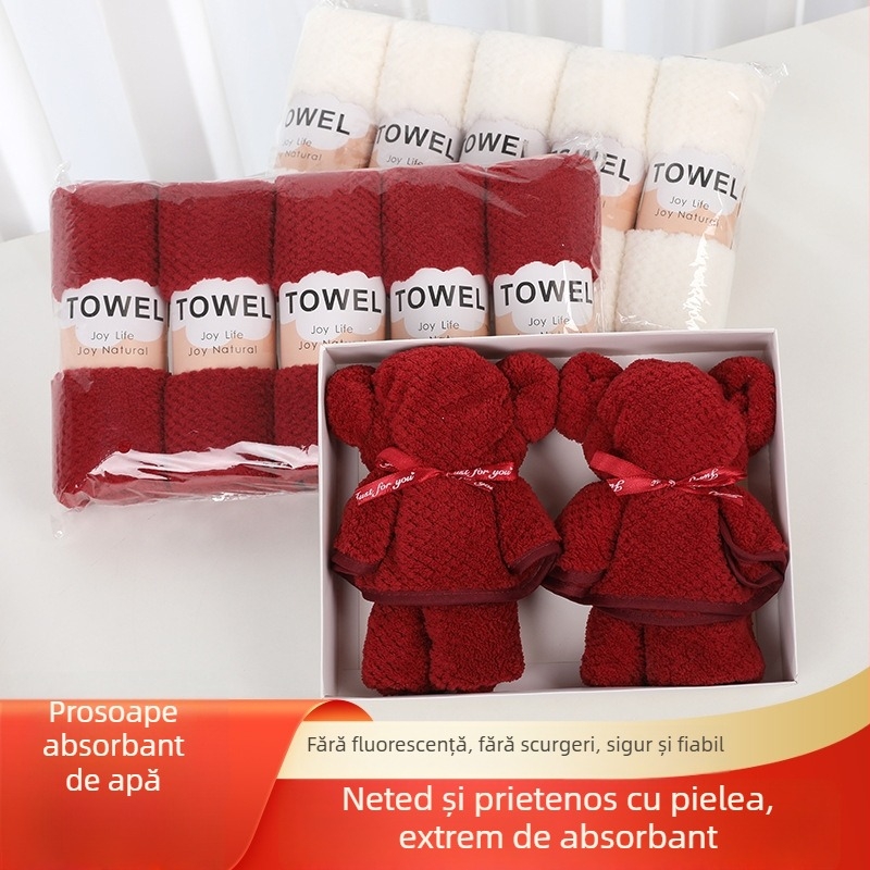 Prosop pătrat din fleece coral, în cutie cadou pentru nuntă – absorbant, 70 g, logo imprimat, cusut