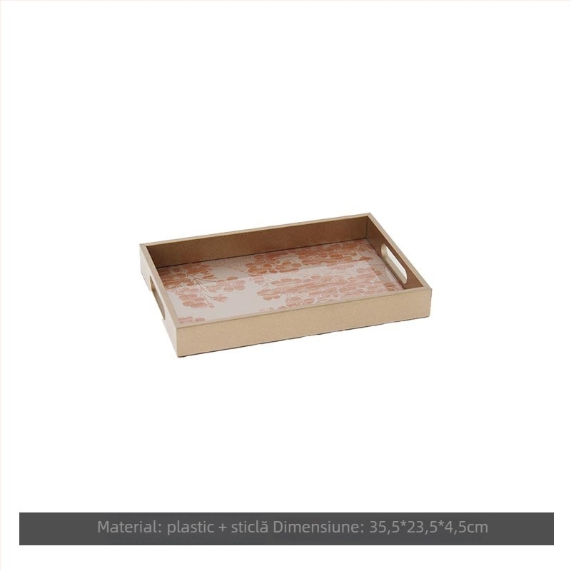 Tavă decorativă din sticlă, stil modern minimalist, ambalare standard, potrivită pentru masa de cafea din living, tavă de depozitare