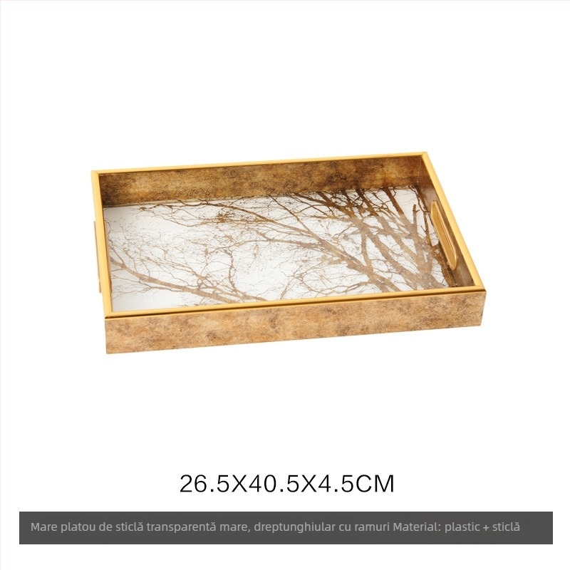 Tavă decorativă din sticlă, stil modern minimalist, ambalare standard, potrivită pentru masa de cafea din living, tavă de depozitare