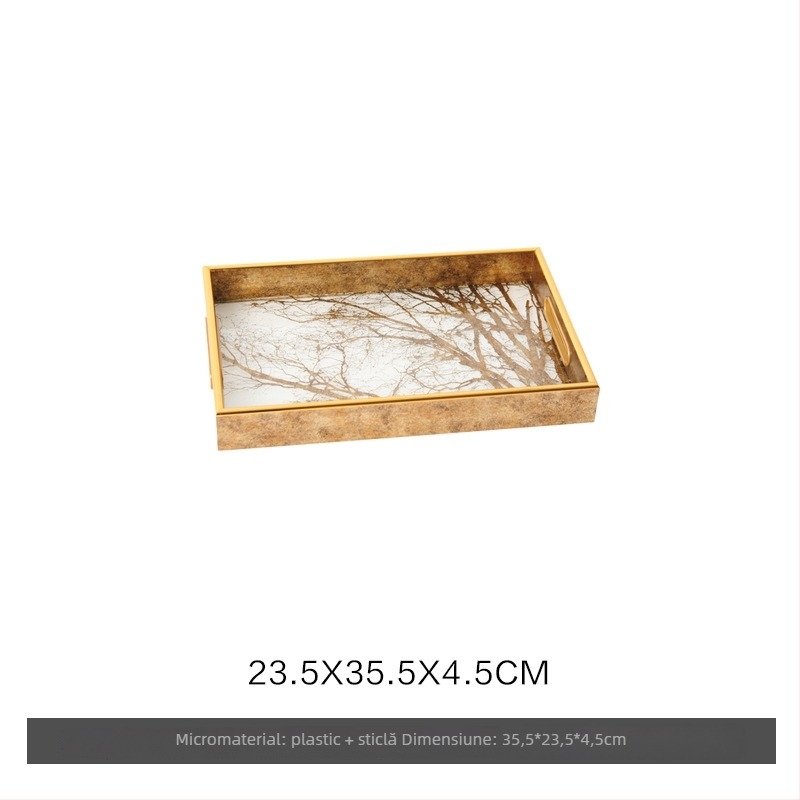 Tavă decorativă din sticlă, stil modern minimalist, ambalare standard, potrivită pentru masa de cafea din living, tavă de depozitare