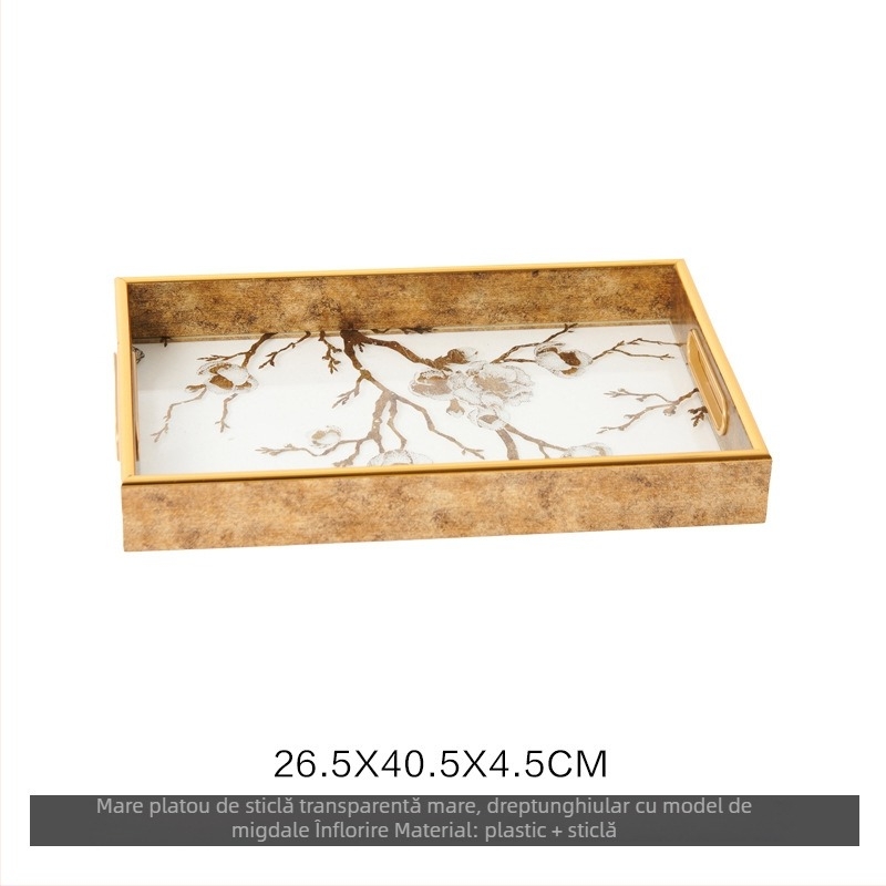 Tavă decorativă din sticlă, stil modern minimalist, ambalare standard, potrivită pentru masa de cafea din living, tavă de depozitare