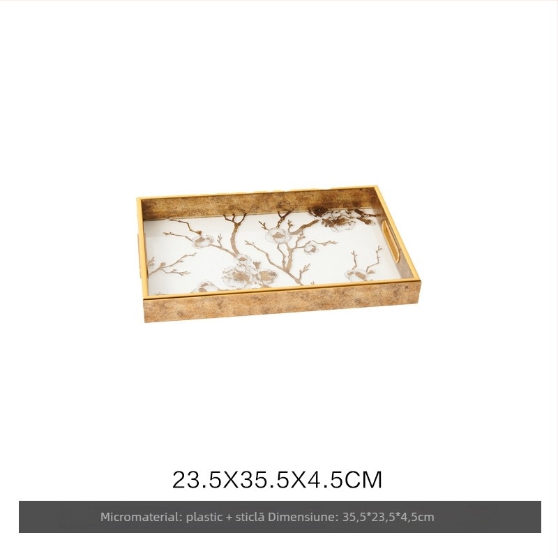 Tavă decorativă din sticlă, stil modern minimalist, ambalare standard, potrivită pentru masa de cafea din living, tavă de depozitare