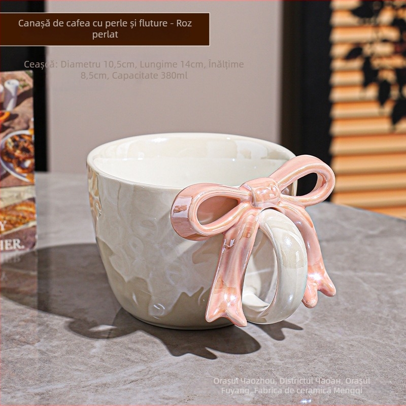 Set ceașcă de cafea și farfurioară cu funda, design ceramic, stil Nordic, 700 g, ambalaj cutie din carton, personalizare disponibilă