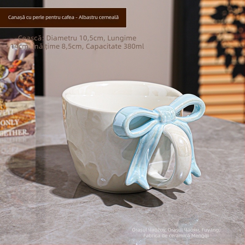 Set ceașcă de cafea și farfurioară cu funda, design ceramic, stil Nordic, 700 g, ambalaj cutie din carton, personalizare disponibilă