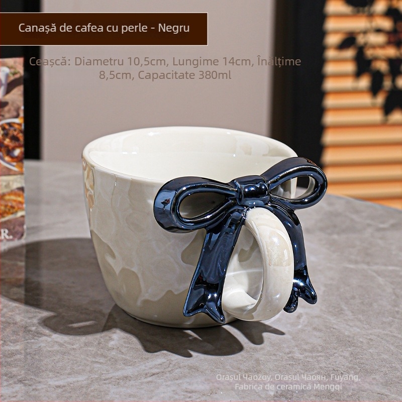 Set ceașcă de cafea și farfurioară cu funda, design ceramic, stil Nordic, 700 g, ambalaj cutie din carton, personalizare disponibilă
