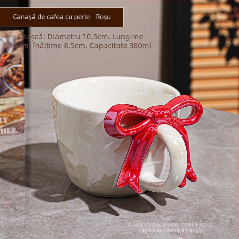 Set ceașcă de cafea și farfurioară cu funda, design ceramic, stil Nordic, 700 g, ambalaj cutie din carton, personalizare disponibilă