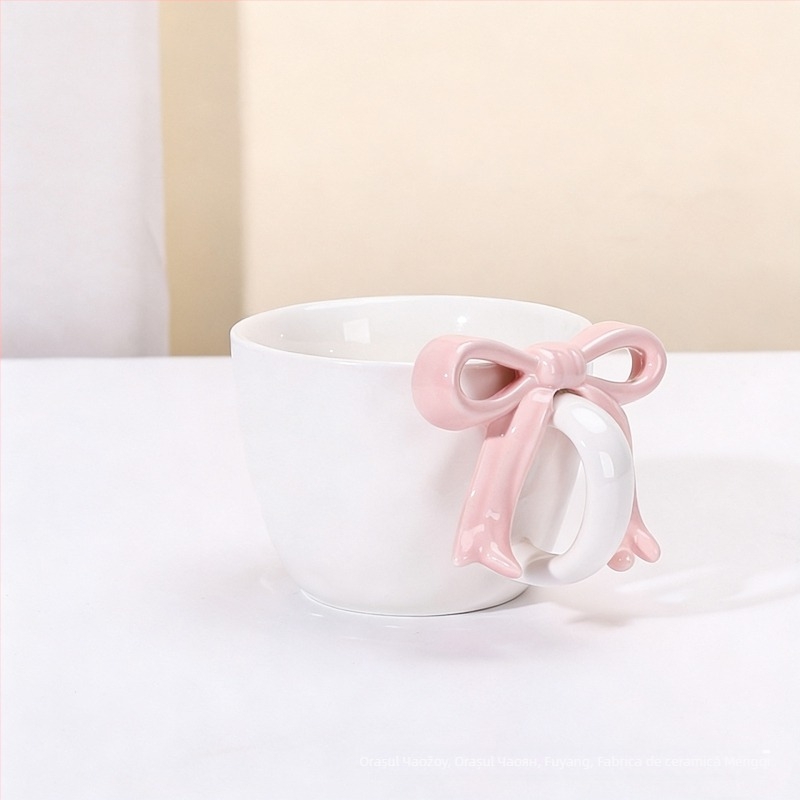 Set ceașcă de cafea și farfurioară cu funda, design ceramic, stil Nordic, 700 g, ambalaj cutie din carton, personalizare disponibilă