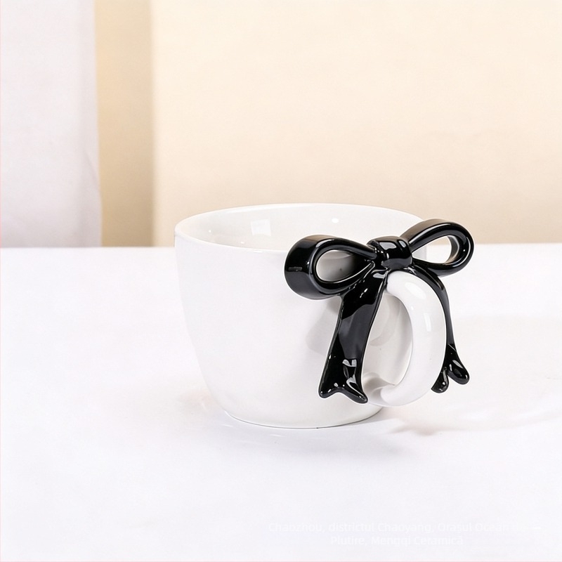 Set ceașcă de cafea și farfurioară cu funda, design ceramic, stil Nordic, 700 g, ambalaj cutie din carton, personalizare disponibilă