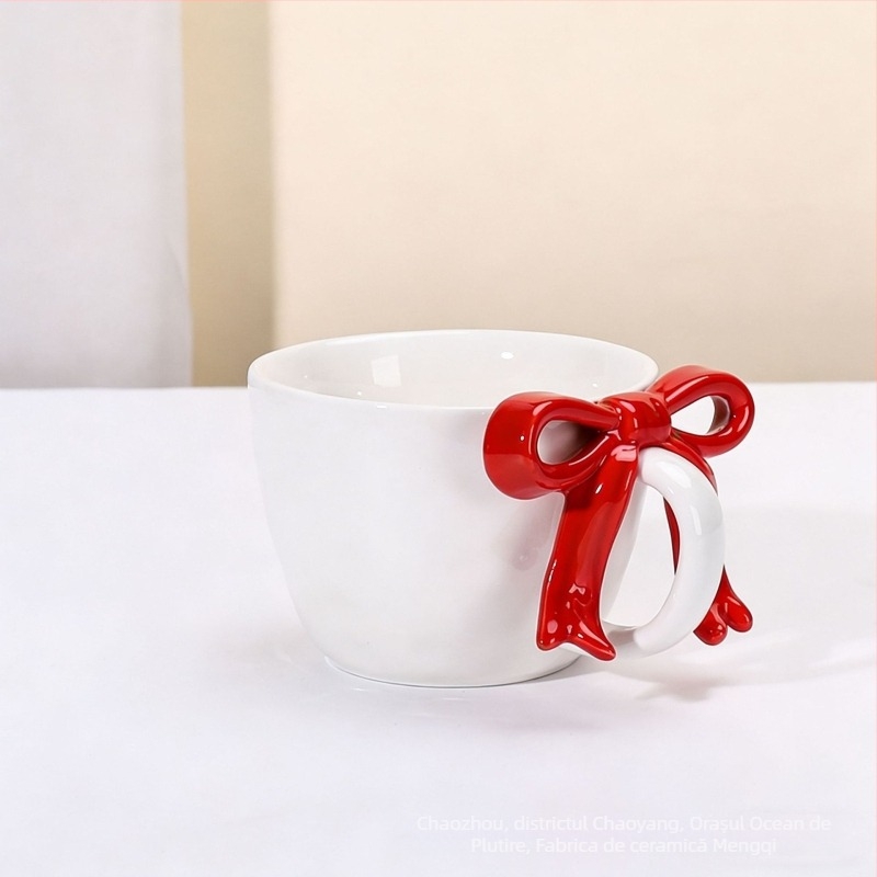 Set ceașcă de cafea și farfurioară cu funda, design ceramic, stil Nordic, 700 g, ambalaj cutie din carton, personalizare disponibilă