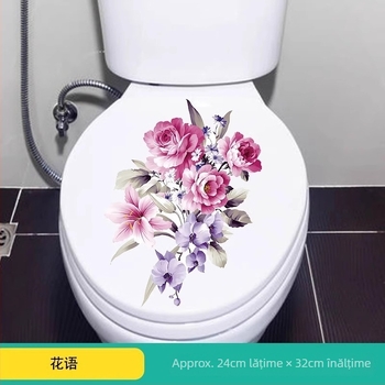 Autocolant pentru toaletă cu motif floral, PVC, pentru baie
