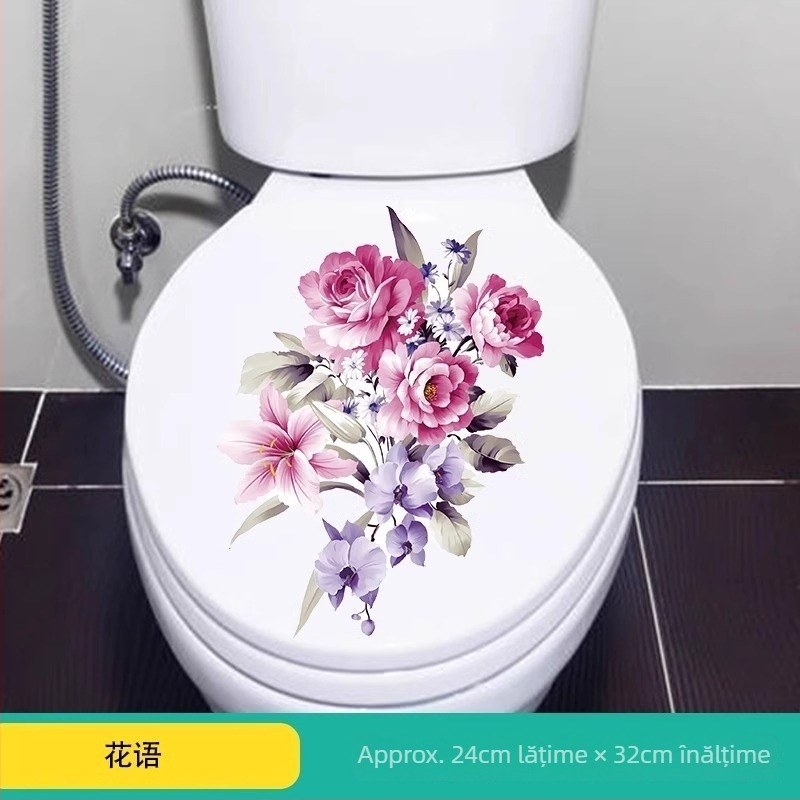 Autocolant pentru toaletă cu motif floral, PVC, pentru baie