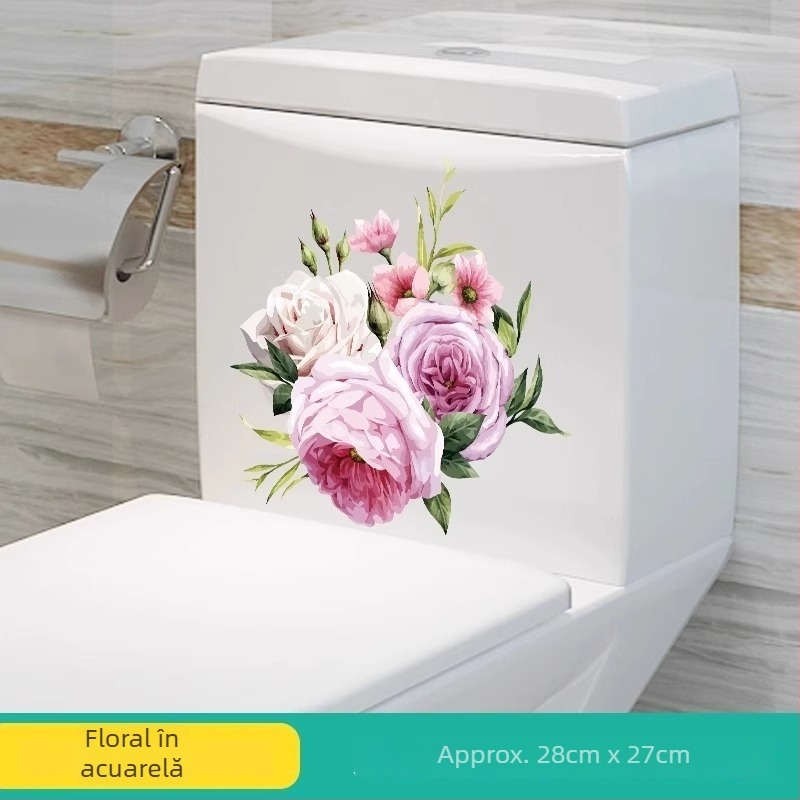Autocolant pentru toaletă cu motif floral, PVC, pentru baie