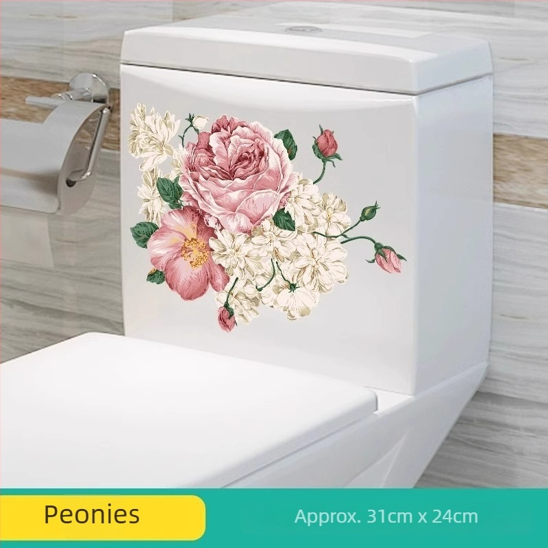 Autocolant pentru toaletă cu motif floral, PVC, pentru baie