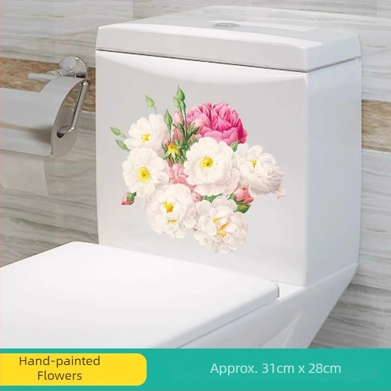 Autocolant pentru toaletă cu motif floral, PVC, pentru baie