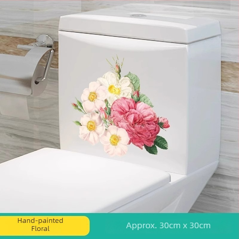 Autocolant pentru toaletă cu motif floral, PVC, pentru baie
