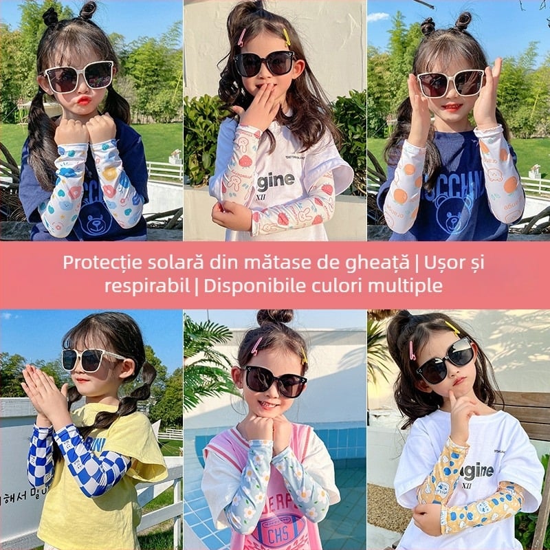 Manșete UV pentru copii din Ice Silk, 100% poliester, ușoare, pentru vară în aer liber