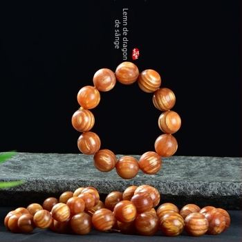 Brățară cu 108 mărgele în stil chinezesc din Blood Dragon Wood, cu inserții de chihlimar