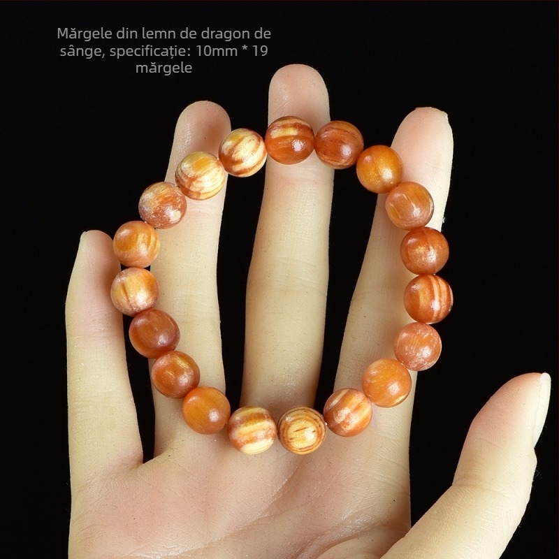 Brățară cu 108 mărgele în stil chinezesc din Blood Dragon Wood, cu inserții de chihlimar