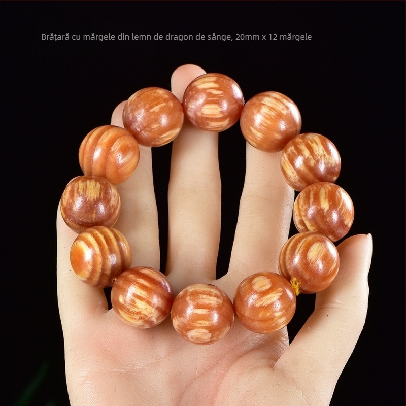Brățară cu 108 mărgele în stil chinezesc din Blood Dragon Wood, cu inserții de chihlimar