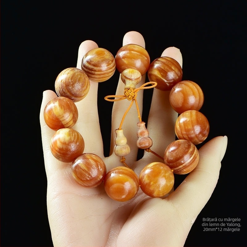 Brățară cu 108 mărgele în stil chinezesc din Blood Dragon Wood, cu inserții de chihlimar