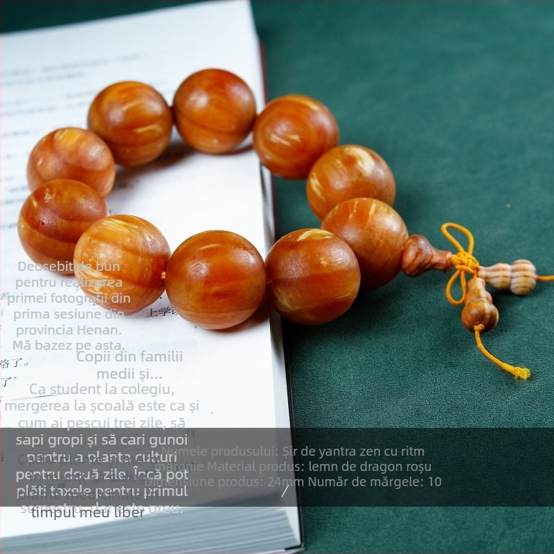 Brățară cu 108 mărgele în stil chinezesc din Blood Dragon Wood, cu inserții de chihlimar