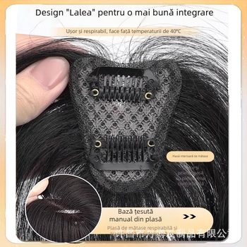 Perucă cu breton de tip opt caractere, breton înclinat, crește volumul la creștet, păr de mătase, proces mecanic