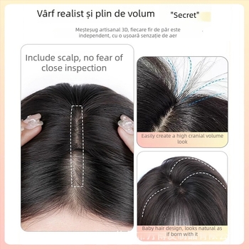 Perucă cu breton de tip opt caractere, breton înclinat, crește volumul la creștet, păr de mătase, proces mecanic