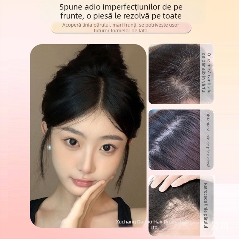 Perucă cu breton de tip opt caractere, breton înclinat, crește volumul la creștet, păr de mătase, proces mecanic