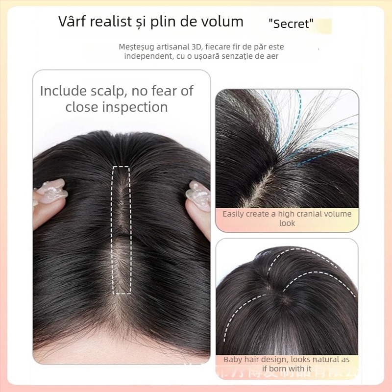 Perucă cu breton de tip opt caractere, breton înclinat, crește volumul la creștet, păr de mătase, proces mecanic