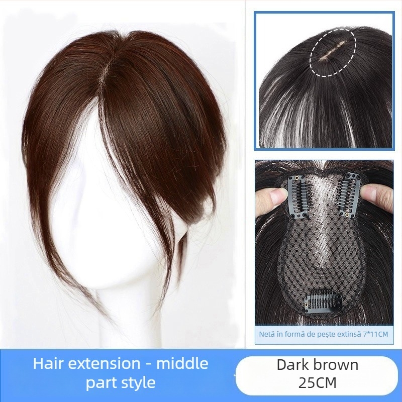 Perucă cu breton de tip opt caractere, breton înclinat, crește volumul la creștet, păr de mătase, proces mecanic