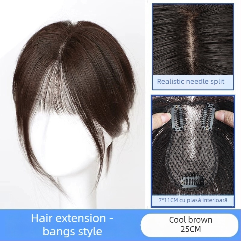 Perucă cu breton de tip opt caractere, breton înclinat, crește volumul la creștet, păr de mătase, proces mecanic