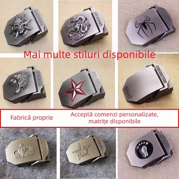 Cataramă pentru curea din pânză, aliaj de zinc, formă dreptunghiulară, închidere cu capse, model litere