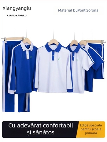 Set de uniformă pentru învățământ primar, toamnă–iarnă: geacă cu mânecă lungă, set de iarnă, pantaloni de iarnă, set de vară cu tricou de mânecă scurtă și pantaloni – unisex, ediție premium