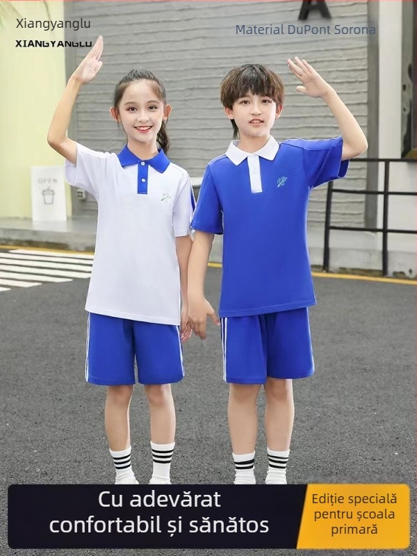 Set de uniformă pentru învățământ primar, toamnă–iarnă: geacă cu mânecă lungă, set de iarnă, pantaloni de iarnă, set de vară cu tricou de mânecă scurtă și pantaloni – unisex, ediție premium