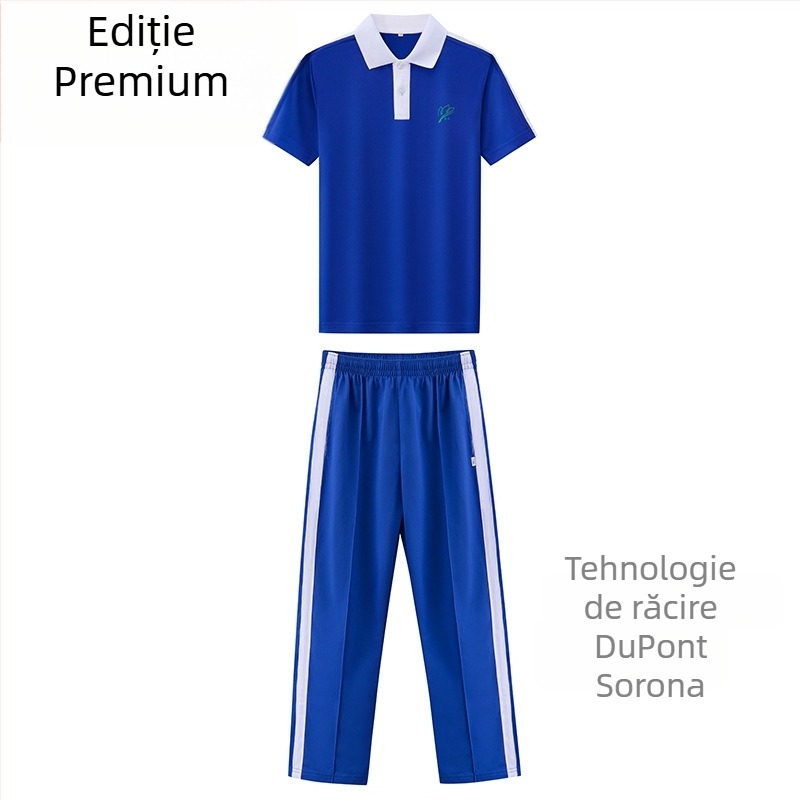 Set de uniformă pentru învățământ primar, toamnă–iarnă: geacă cu mânecă lungă, set de iarnă, pantaloni de iarnă, set de vară cu tricou de mânecă scurtă și pantaloni – unisex, ediție premium