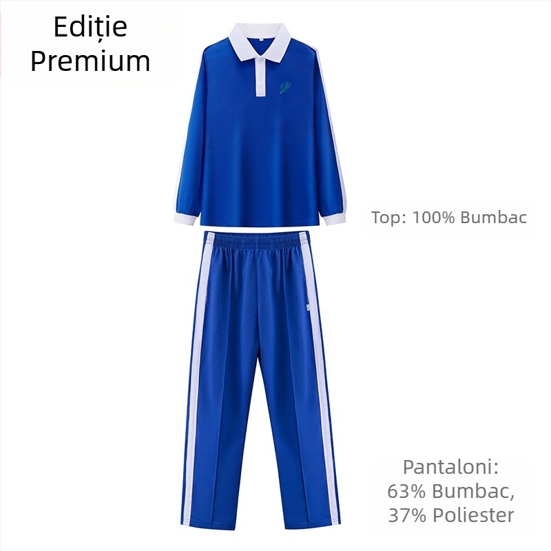 Set de uniformă pentru învățământ primar, toamnă–iarnă: geacă cu mânecă lungă, set de iarnă, pantaloni de iarnă, set de vară cu tricou de mânecă scurtă și pantaloni – unisex, ediție premium