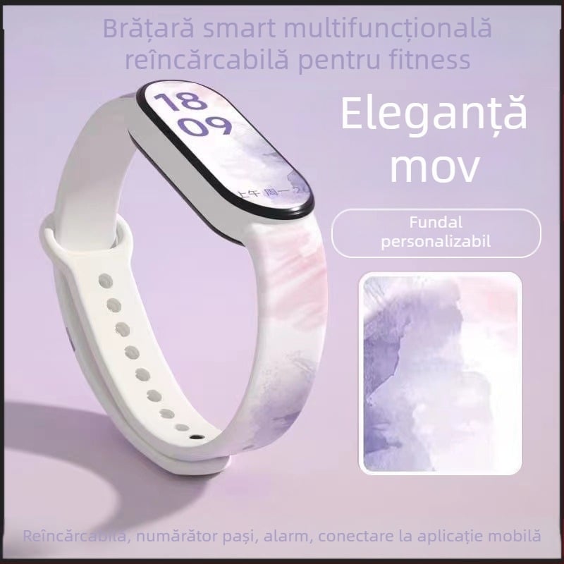 Brățară inteligentă pentru copii – numărătoare pași, monitorizare ritm cardiac, reîncărcabilă, compatibilă Android, curea silicon, carcasă aluminiu