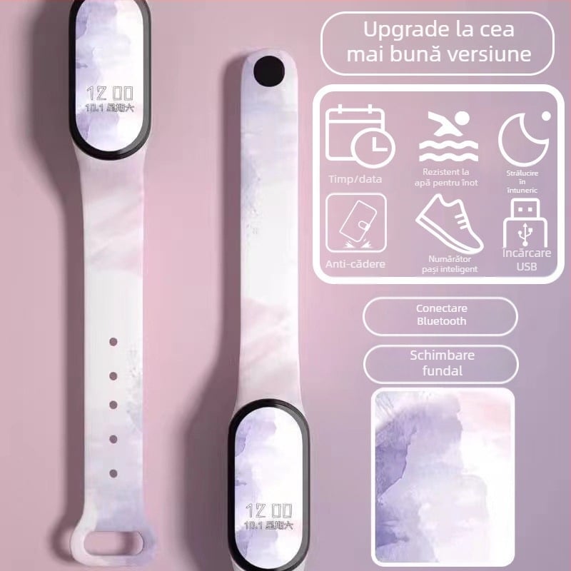 Brățară inteligentă pentru copii – numărătoare pași, monitorizare ritm cardiac, reîncărcabilă, compatibilă Android, curea silicon, carcasă aluminiu